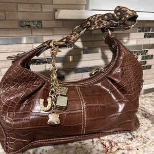 Kathy Brown Croc-Embossed  Handbag with detachable keychain